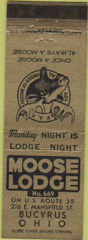 Matchbook Cover - Moose Lodge Bucyrus OH