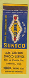 Matchbook Cover - Mac Cameron Sunoco oil gas Cornwall ON