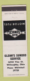 Matchbook Cover - Glenn's Sunoco oil gas Willoughby OH