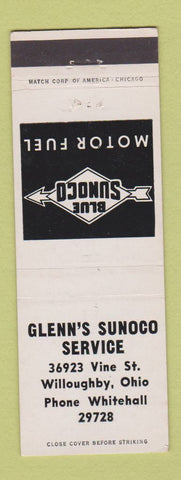 Matchbook Cover - Glenn's Sunoco oil gas Willoughby OH