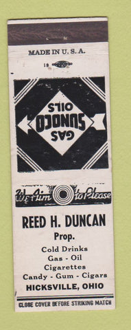 Matchbook Cover - Reed Duncan Sunoco oil gas Hicksville OH