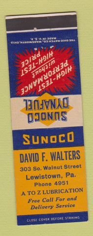 Matchbook Cover - David Walters Sunoco oil gas Lewistown PA