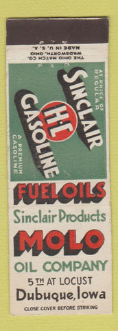 Matchbook Cover - Sinclair oil gas Molo Oil Dubuque IA