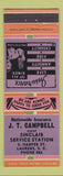 Matchbook Cover - JT Campbell Sinclair oil gas Insurance Laurens SC