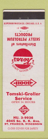 Matchbook Cover - Tomski Groller Skelly oil gas St Francis WI Kern's