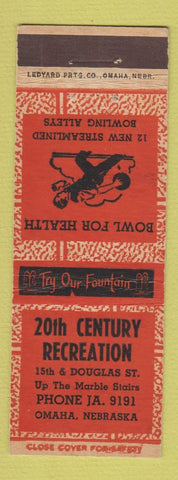 Matchbook Cover - 20th Century Recreation Bowling Omaha NE