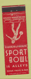 Matchbook Cover - Sport Bowling Alley Sioux Falls SD girlie