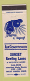 Matchbook Cover - Sunset Bowling Lanes West Union OH