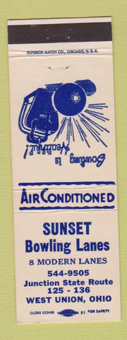 Matchbook Cover - Sunset Bowling Lanes West Union OH