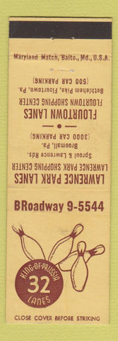 Matchbook Cover - Lawrence Park Bowling Lourtown PA Broomall