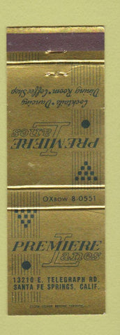 Matchbook Cover - Premiere Lanes Bowling Santa Fe Springs CA