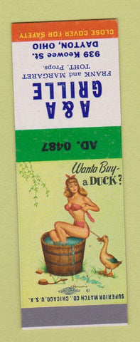 Matchbook Cover - A&A Grille Dayton OH pinup SAMPLE