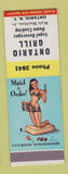 Matchbook Cover - Ontario Grill Ontario NY Walt Matthes pinup SAMPLE