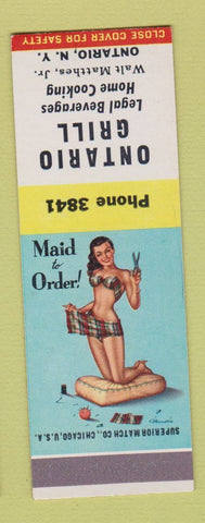 Matchbook Cover - Ontario Grill Ontario NY Walt Matthes pinup SAMPLE