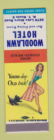 Matchbook Cover - Woodlawn Hotel Blasdell NY pinup SAMPLE