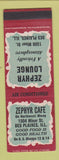 Matchbook Cover - Zephyr Lounge Cafe Des Plaines IL SAMPLE