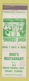 Matchbook Cover - Rice's Restaurant Stuart FL