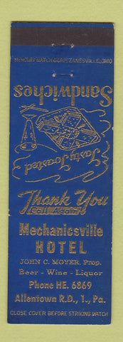 Matchbook Cover - Mechanicsville Hotel Allentown PA