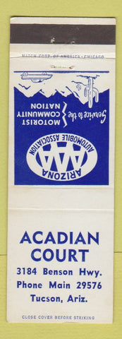 Matchbook Cover - Acadian Court Motel Tucson AZ