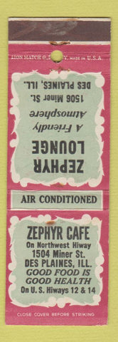Matchbook Cover - Zephyr Cafe Des Plaines IL