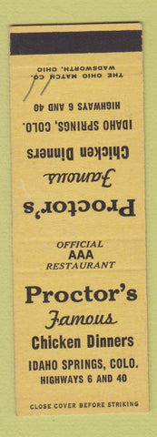 Matchbook Cover - Proctor's Restaurant Idaho Springs Colorado SAMPLE