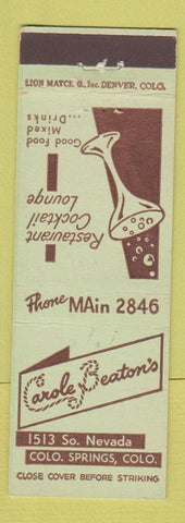 Matchbook Cover - Carole Beaton's Colorado Springs restaurant