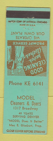 Matchbook Cover - Model Cleaners Dyers Denver Colorado