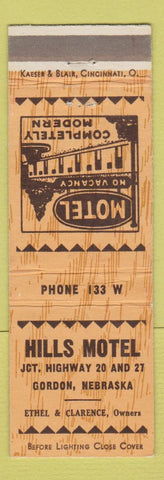 Matchbook Cover - Hills Motel Gordon NE