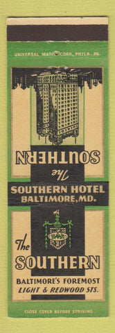 Matchbook Cover - Southern Hotel Baltimore MD