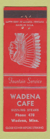Matchbook Cover - Wadena Cafe Wadena MN low phone # Indian