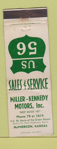 Matchbook Cover - Miller Kennedy Motors Buick McPherson KS WORN
