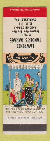 Matchbook Cover - Lawrence Tanger's Garage Carlisle PA hillbilly #1