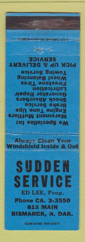 Matchbook Cover - Sudden Service Auto Repair Bismarck ND