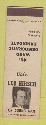 Matchbook Cover - Leo Hirsch Councilman Election SAMPLE