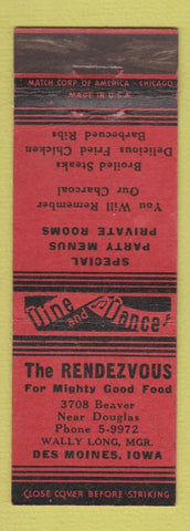 Matchbook Cover - The Rendezvous Des Moines IA restaurant
