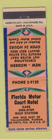 Matchbook Cover - Florida Motor Court Hotel Gulf oil gas Tallahassee FL