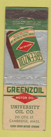 Matchbook Cover - Greenzoil oil gas University Cambridge MA WEAR