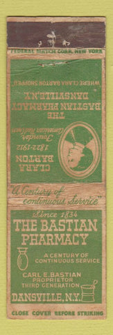 Matchbook Cover - Bastian Pharmacy Dansville NY FEDERAL LONG WORN Clara Barton