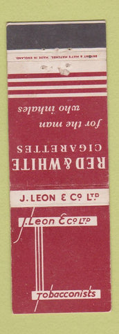 Matchbook Cover - Red & White Cigarettes J Leon Tobacco England UK