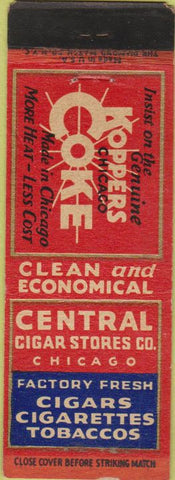 Matchbook Cover - Koppers Coke Coal Central Cigar Chicago IL