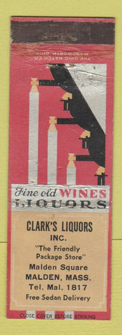 Matchbook Cover - Clark's Liquors Malden MA WEAR