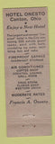 Matchbook Cover - Hotel Onesto Canton OH