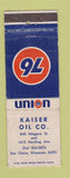 Matchbook Cover - Union 76 oil gas Kaiser Eau Claire WI WEAR