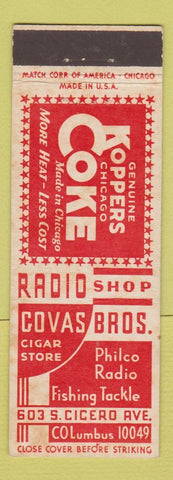Matchbook Cover - Koppers Coke Coal Covas Bros Cigars Chicago IL