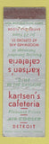Matchbook Cover - Kartsen's Cafeteria Detroit MI