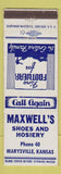 Matchbook Cover - Maxwell's Shoes and Hosiery Marysville KS