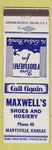 Matchbook Cover - Maxwell's Shoes and Hosiery Marysville KS