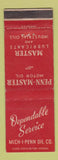 Matchbook Cover - Penn Master Motor Oil Mich I Penn Oil