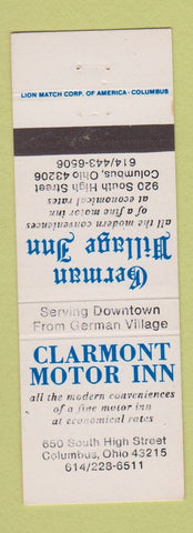 Matchbook Cover - Clarmont Motor Inn German Vilalge Inn Columbus OH