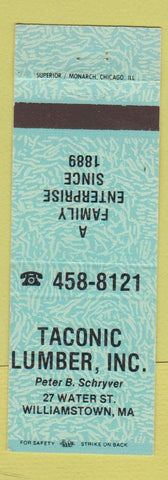 Matchbook Cover - Taconic Lumber Williamstown MA TEAL